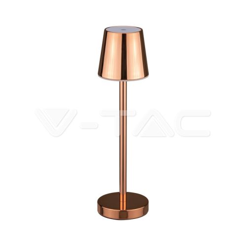 V-TAC 3W akkumulátoros asztali lámpa - Meleg fehér, fényes rózsaarany színű házzal - 10189