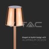 V-TAC 3W akkumulátoros asztali lámpa - Meleg fehér, fényes rózsaarany színű házzal - 10189